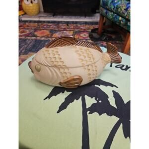 Vintage Ceramic Fish Soup Tureen With Lid UNIQUE 1976 Rare One Of A Kind Brown